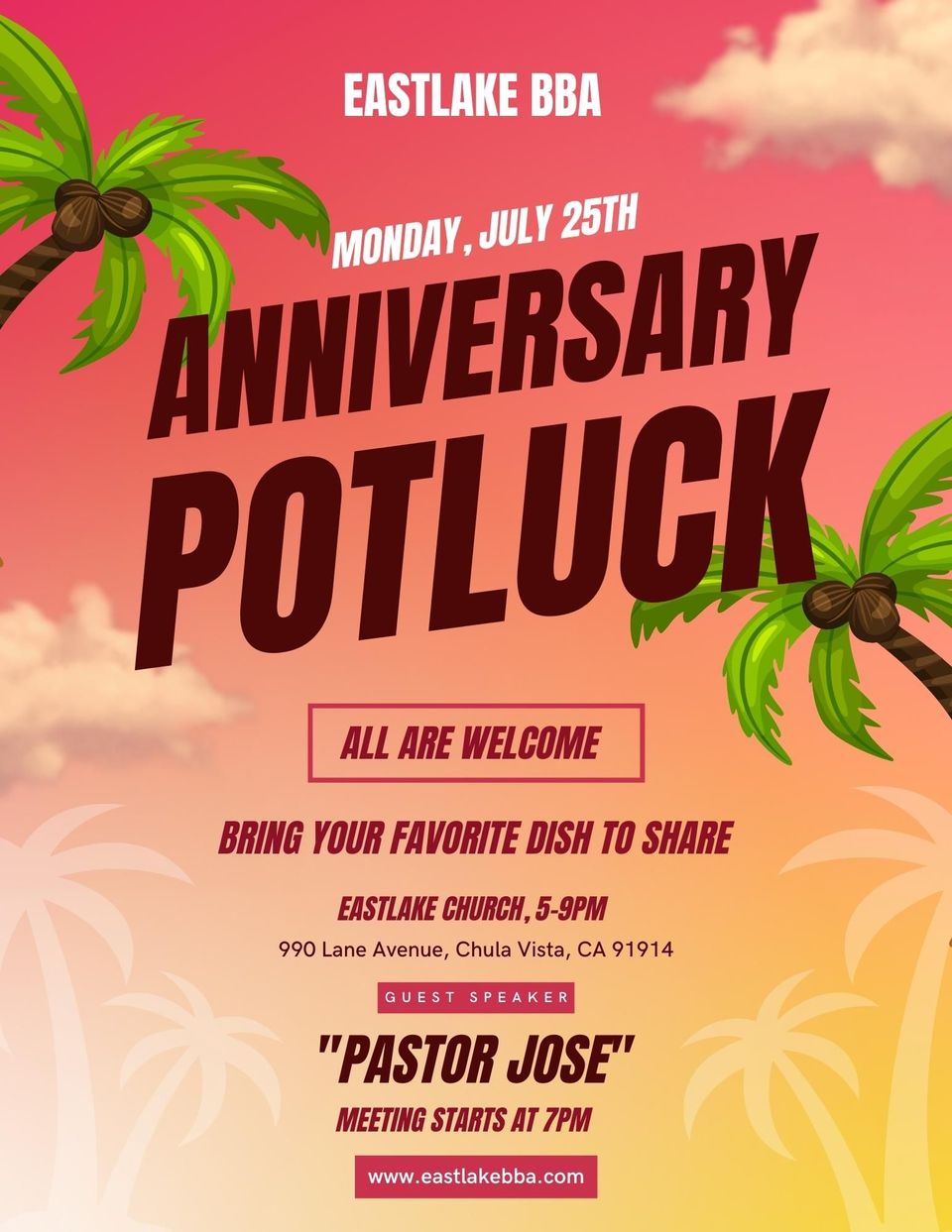 Announcing, Eastlake BBA 1 Year Anniversary Potluck